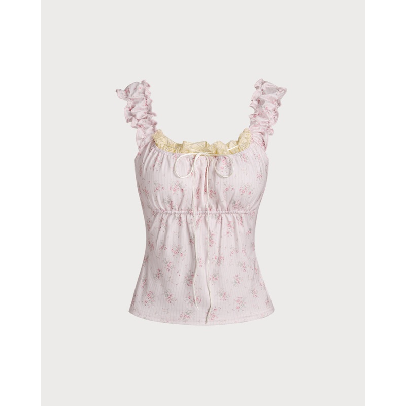Pink Floral Ruched Camis