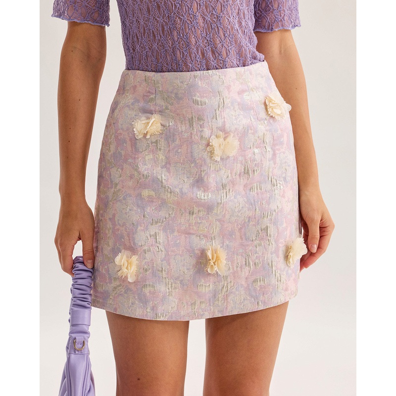 Pink Floral Textured A-Line Mini Skirt