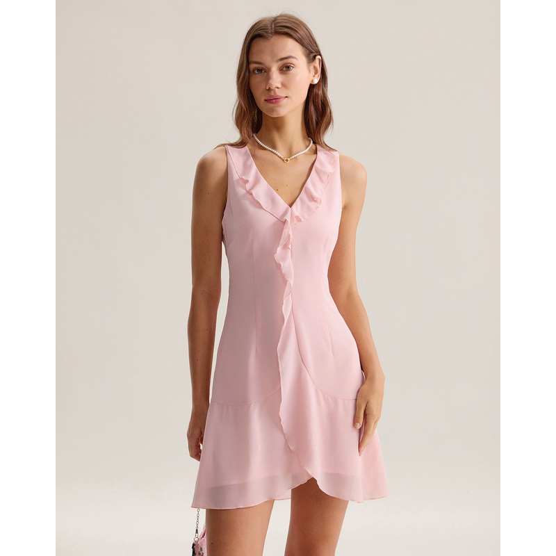 Pink Ruffle Sleeveless Mini Dress