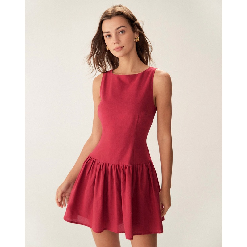 Red Boat Neck Sleeveless Mini Dress