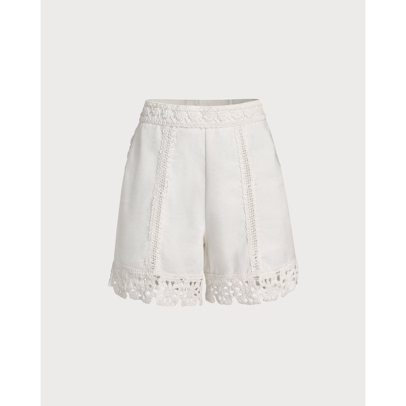 White Crochet Cotton Shorts