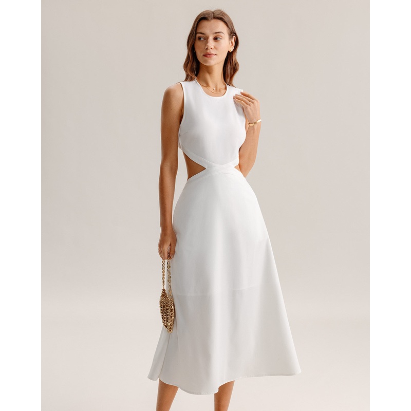 White Cutout Sleeveless Midi Dress