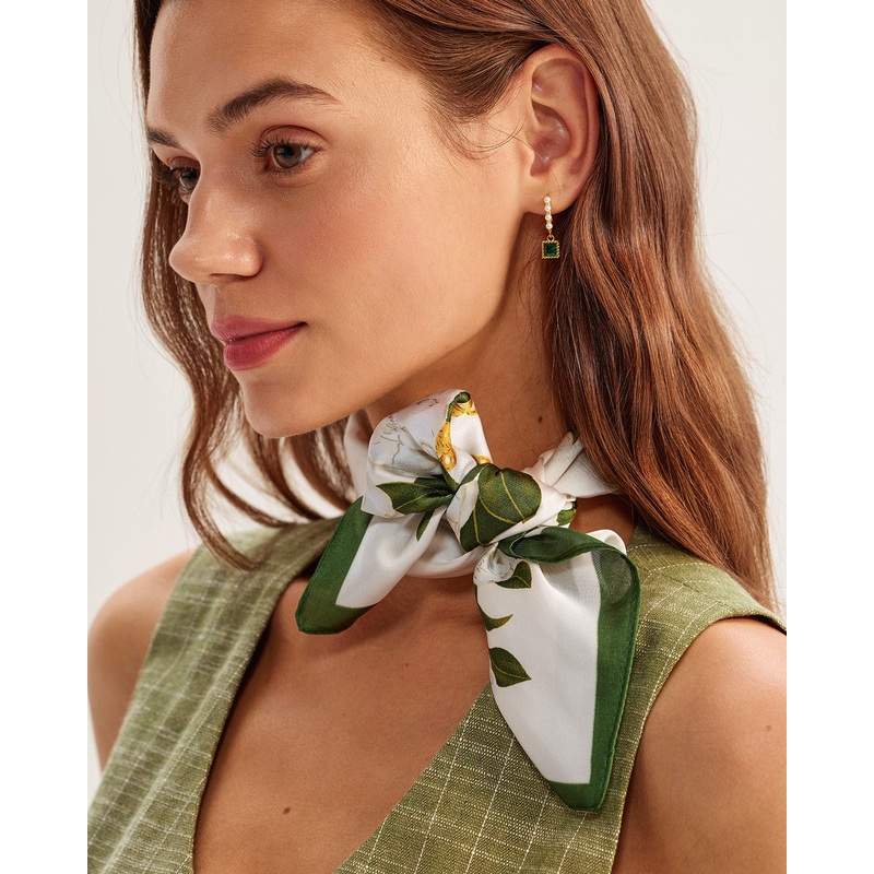 White Floral Satin Scarve