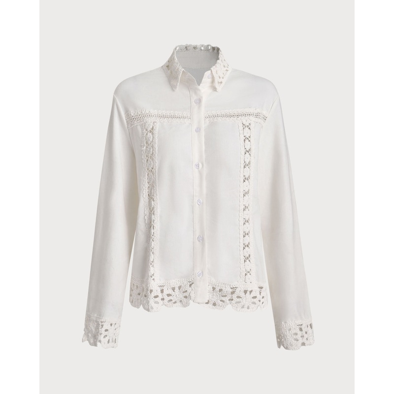 White Textured Crochet Shirt