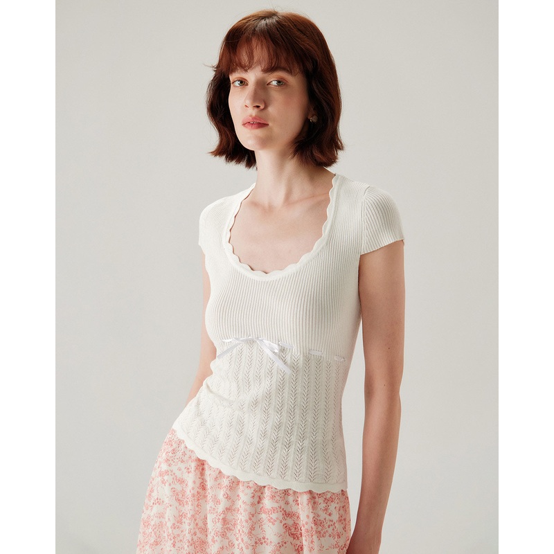 White U Neck Slim Knit Tee