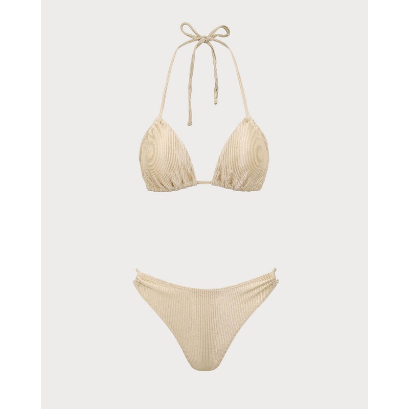 Apricot Textured Glitter Bikini Set