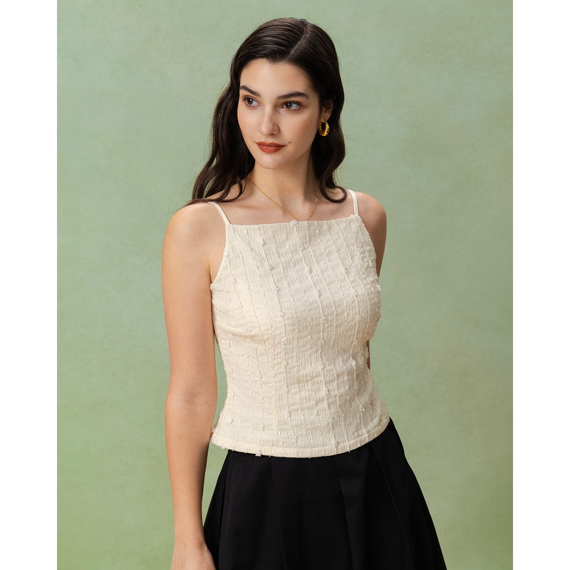Beige Textured Slim Cami Top