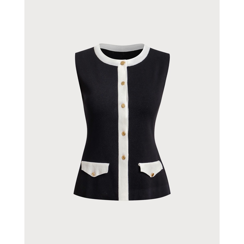 Black Contrast Pocket Single Breasted Vest