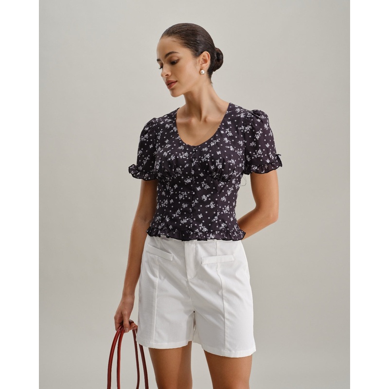 Black Floral Scoop Neck Blouse