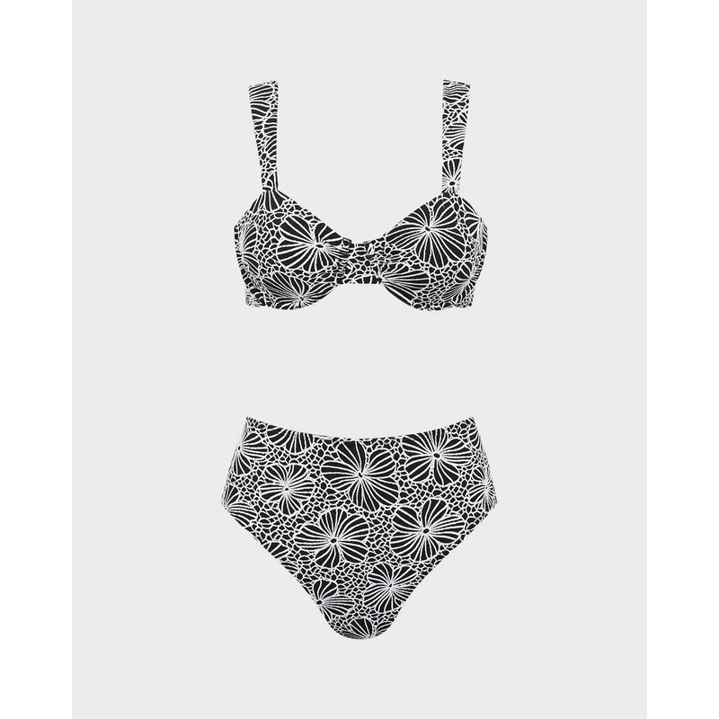 Black Flower Underwire Bikini Set
