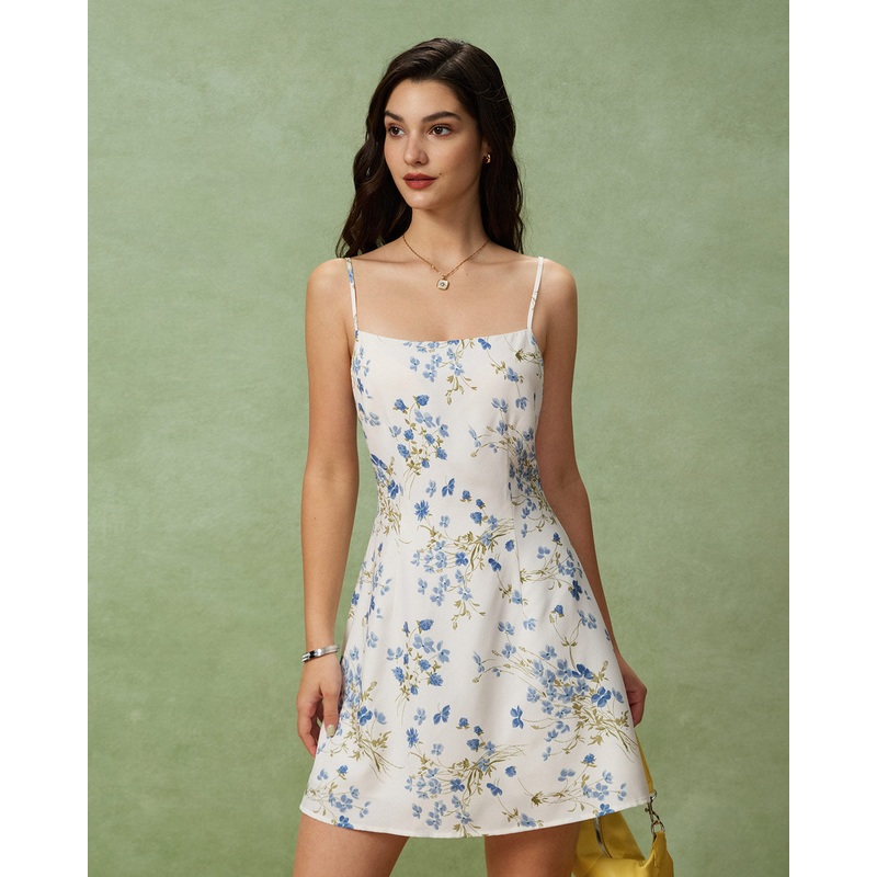 Blue Floral A-Line Slip Mini Dress