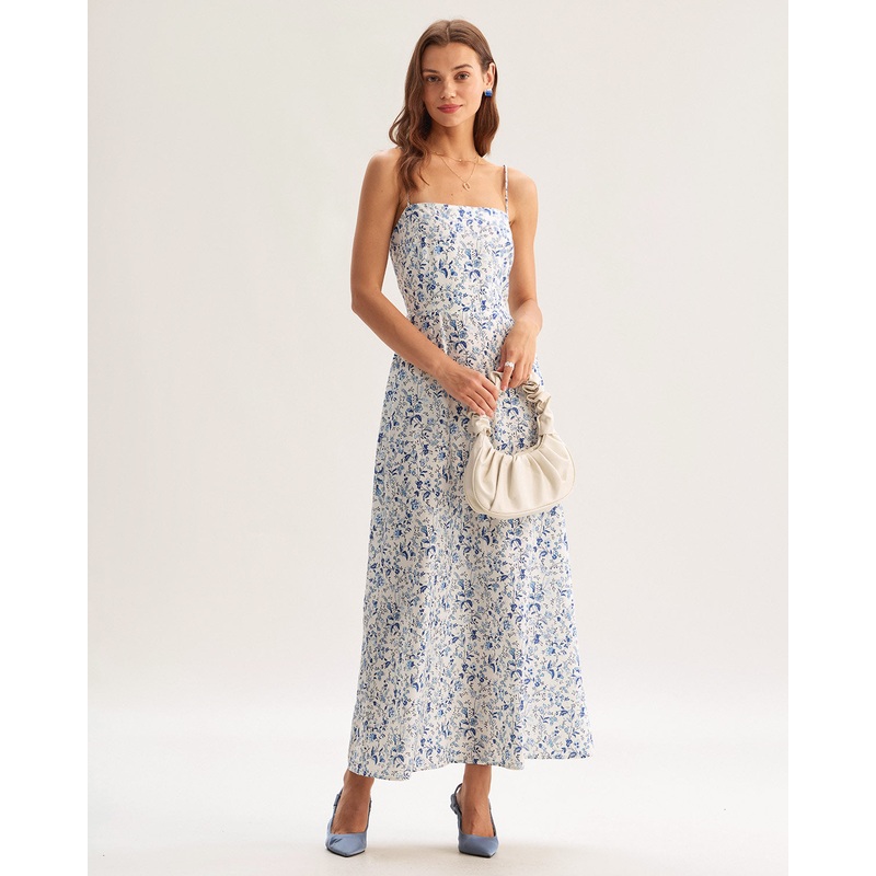 Blue Floral Slip Maxi Dress