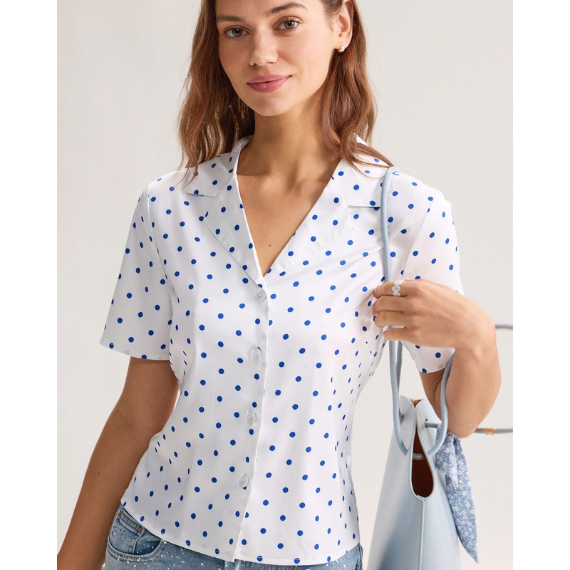 Blue Polka Dot Button Blouse