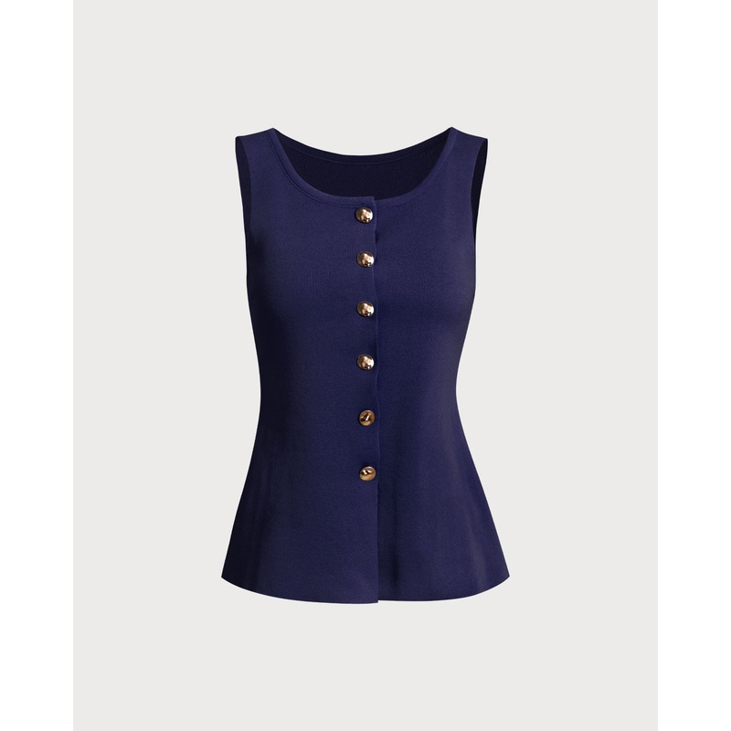 Blue U Neck Single Breasted Vest