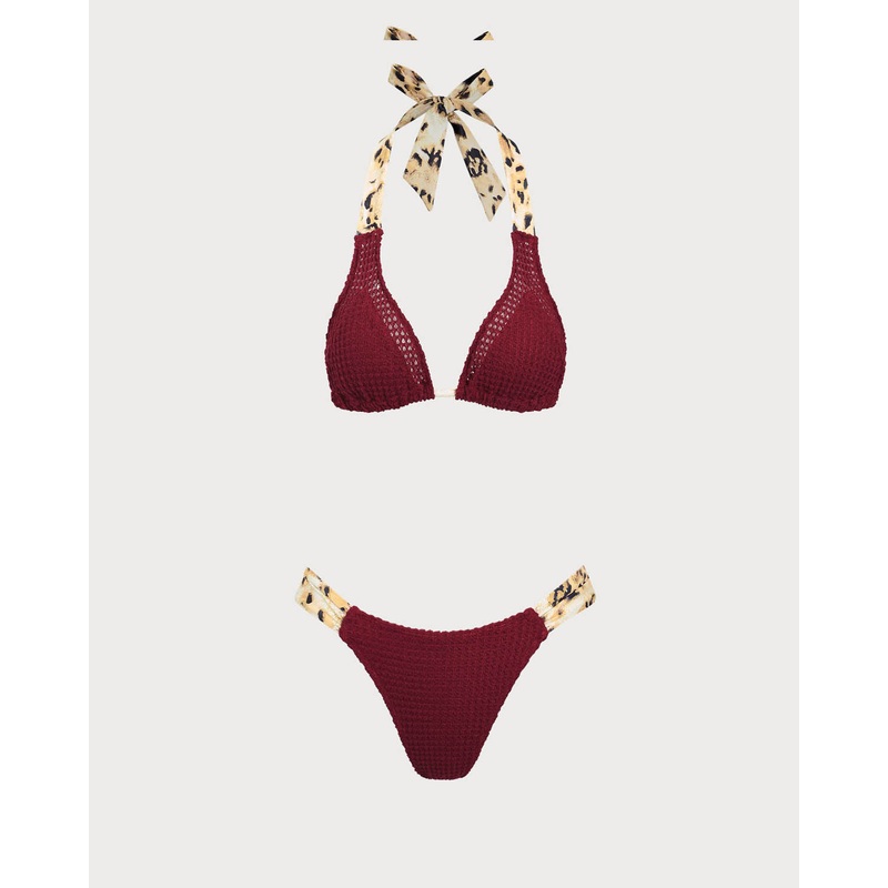 Burgundy Contrast Crochet Bikini Set