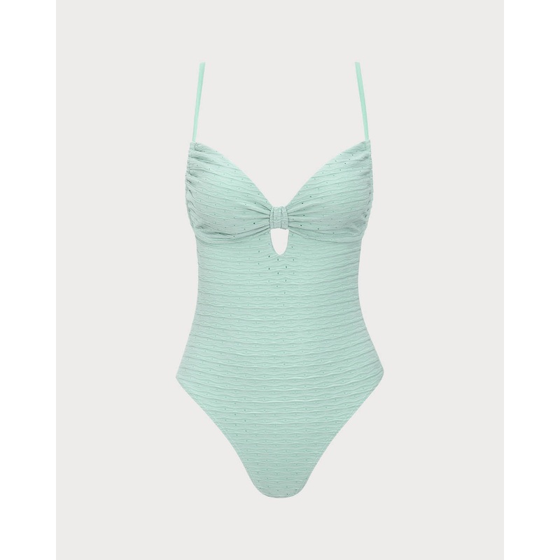 Cyan Cutout Pleated One-Piece Swimsuit