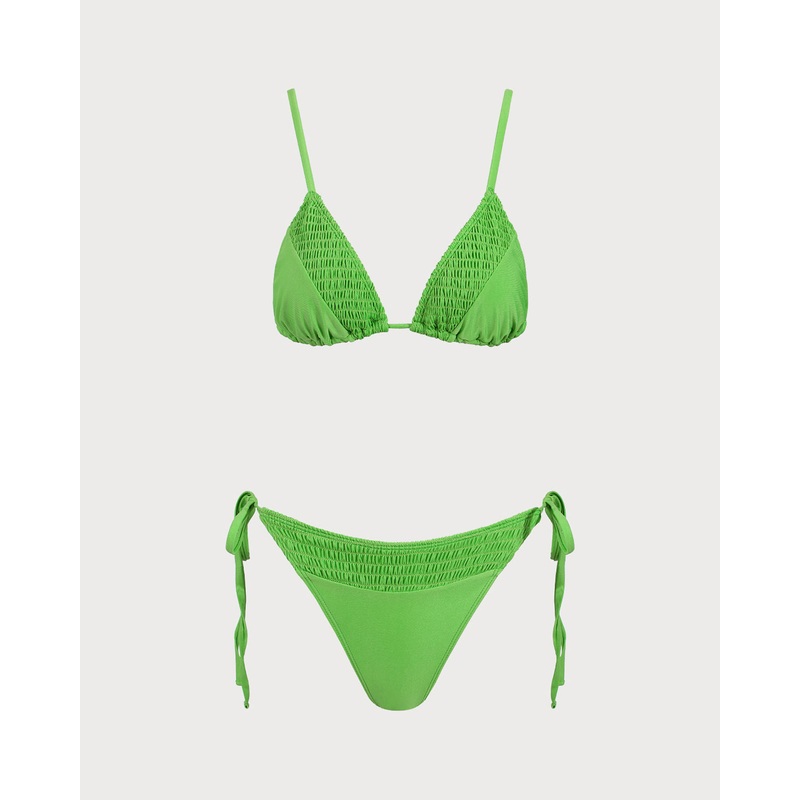 Green Ruched Knot Bikini Set