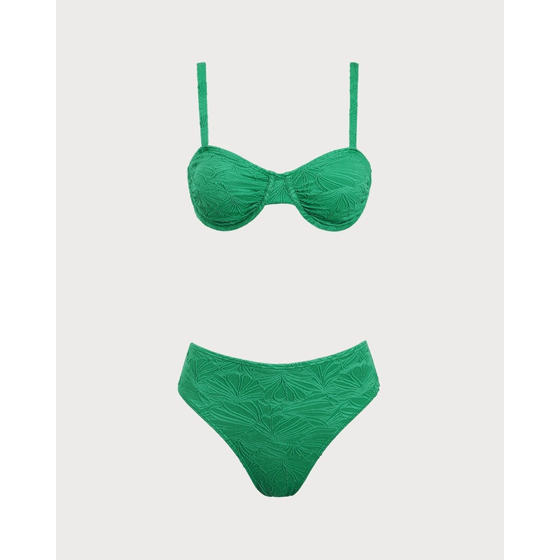 Green Textured Underwire Bikini Set