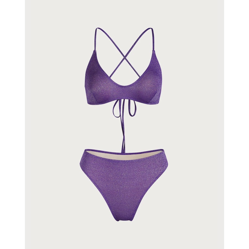 Purple Cross Back Lurex Bikini Set