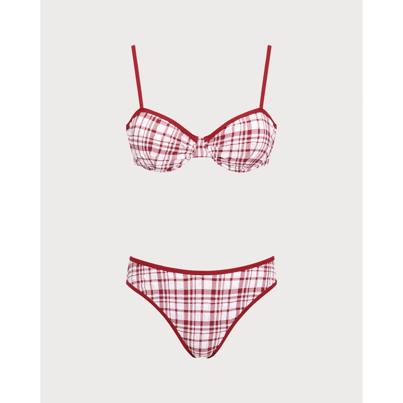 Red Contrast Underwire Bikini Set