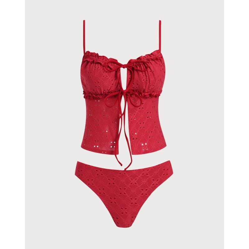 Rose Red Hollow Tankini Tankini Set