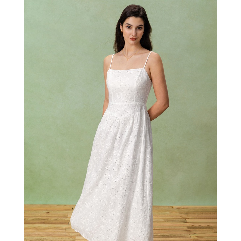White Embroidery Slip Maxi Dress