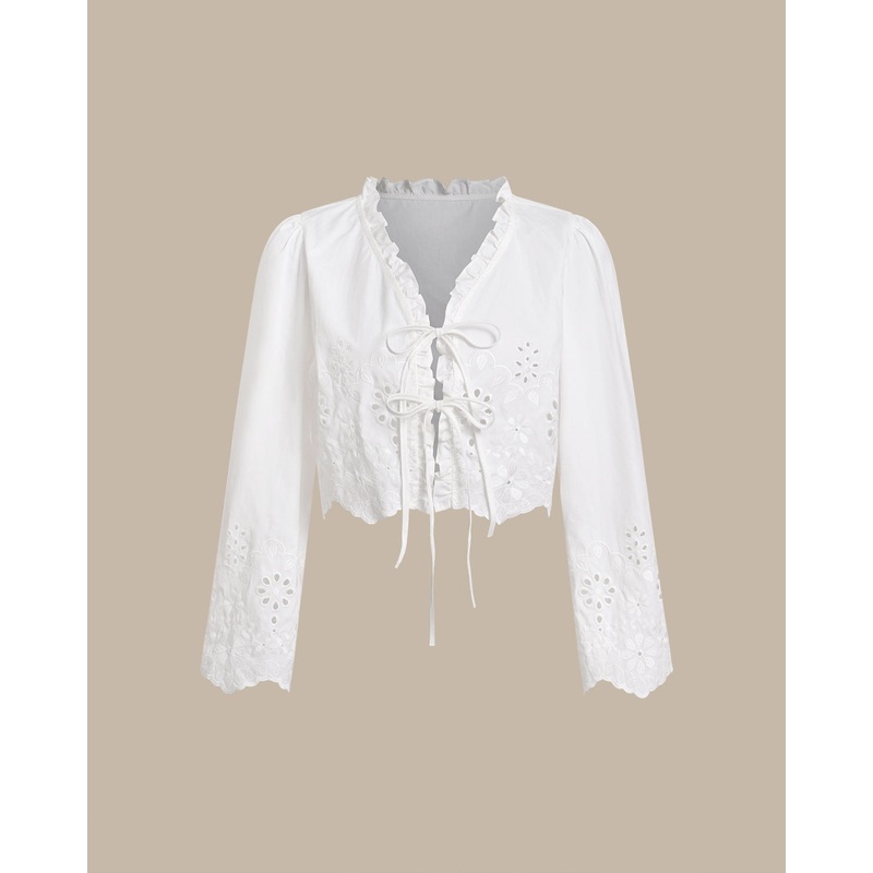 White Floral Cropped Blouse