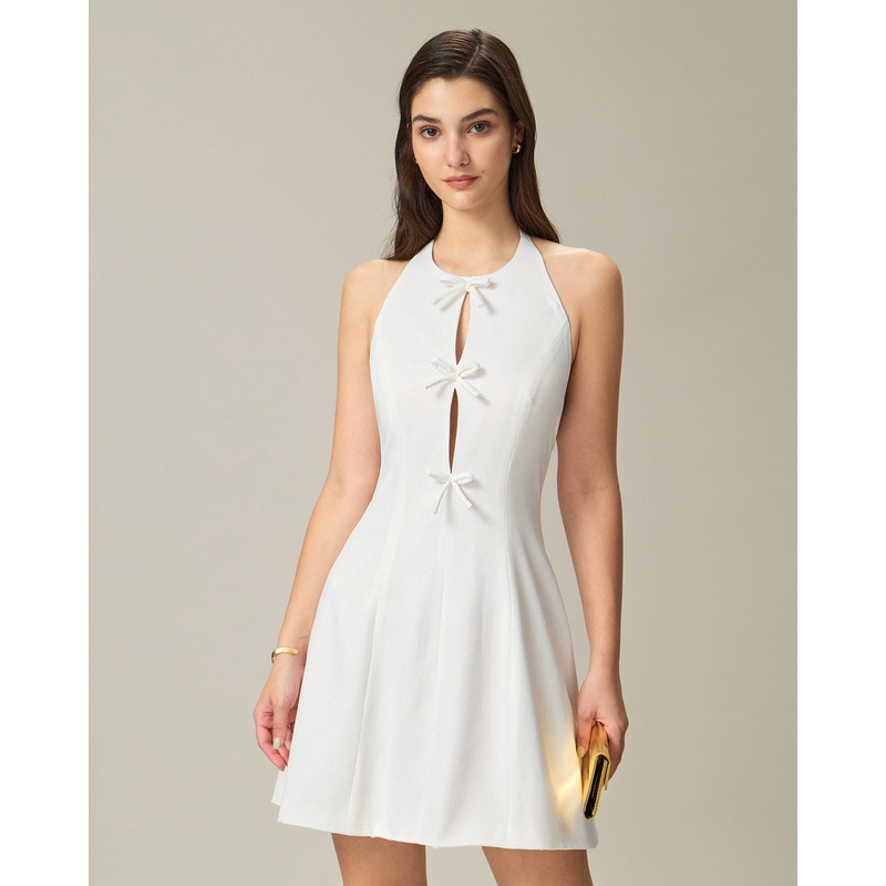 White Halter Backless Mini Dress