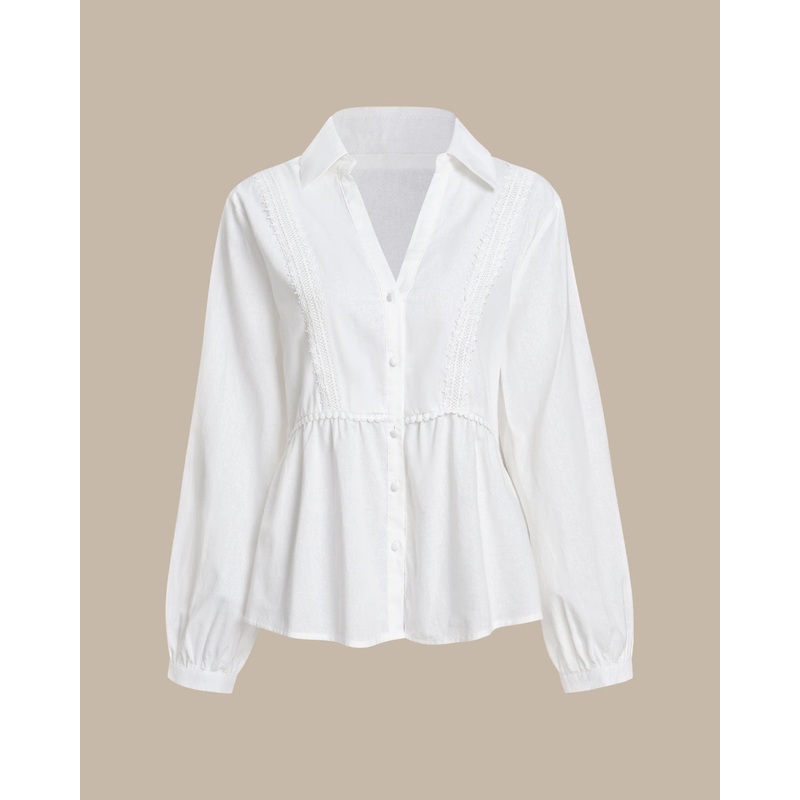White Lace Pleated Shirt