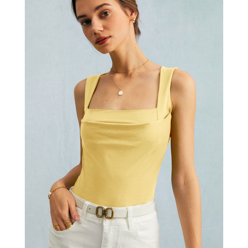 Yellow Square Neck Ruched Tank Top