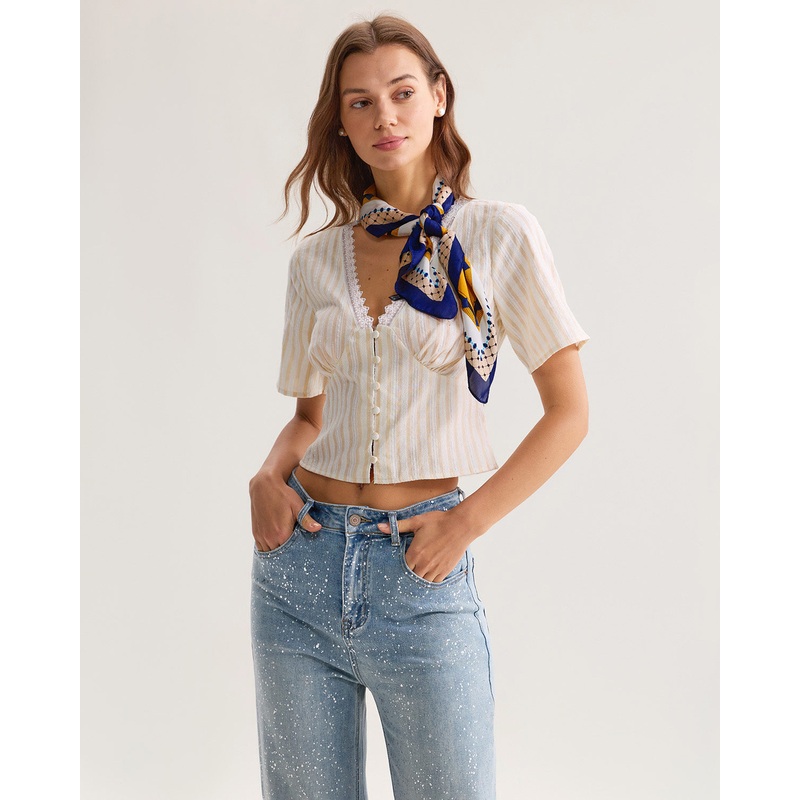 Yellow Striped Button Blouse
