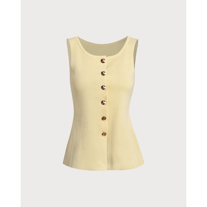 Yellow U Neck Single Breasted Vest