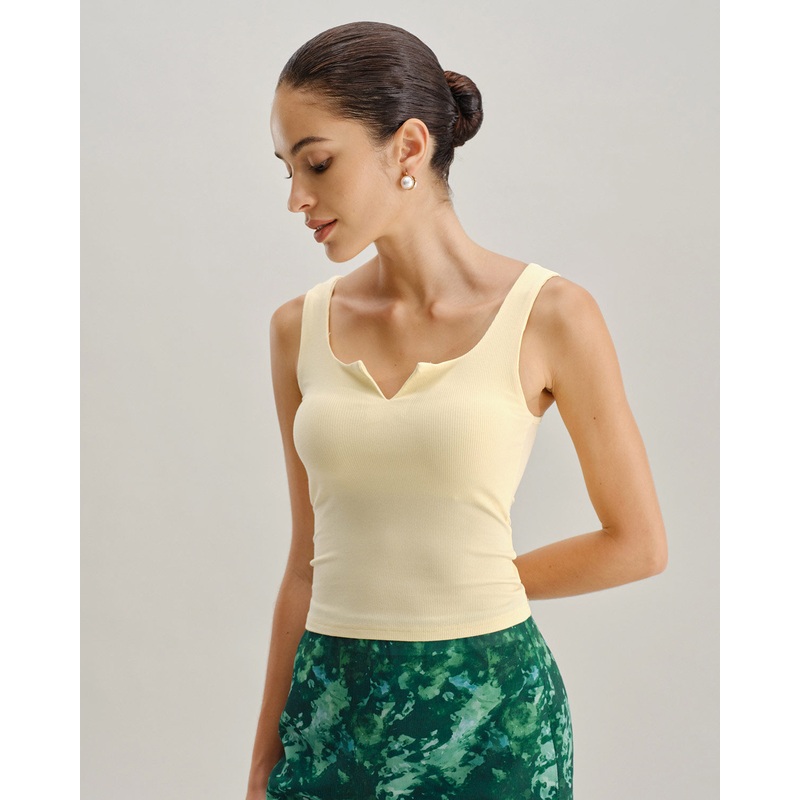 Yellow V Neck Ribbed Knit Tank Top