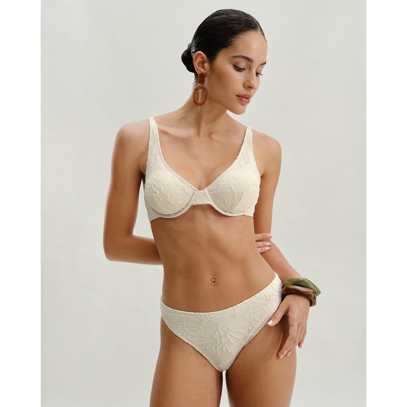 Beige Jacquard Underwire Bikini Set