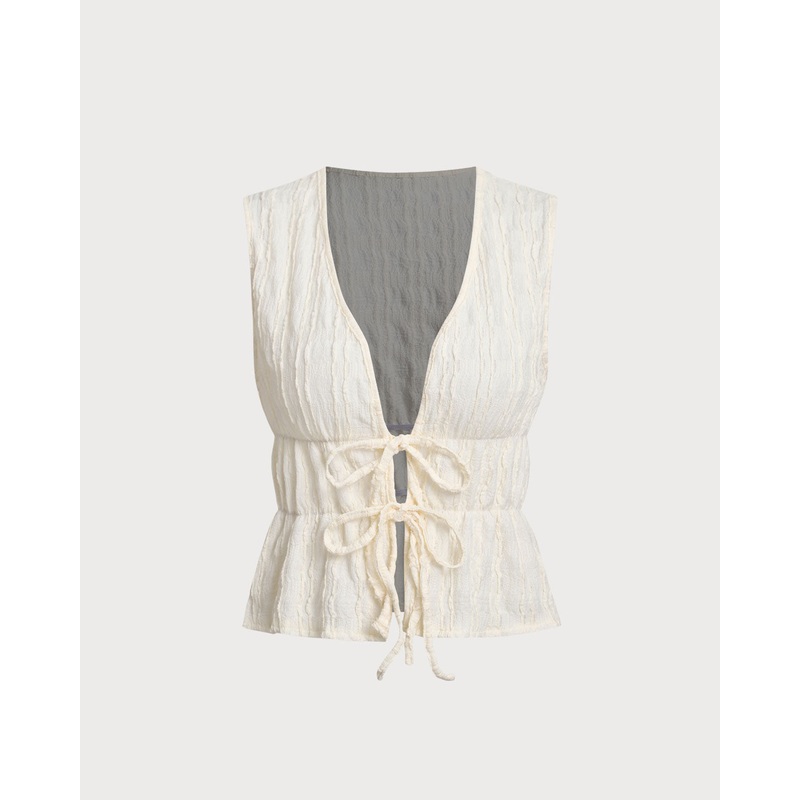 Beige Tie Front Tank Top