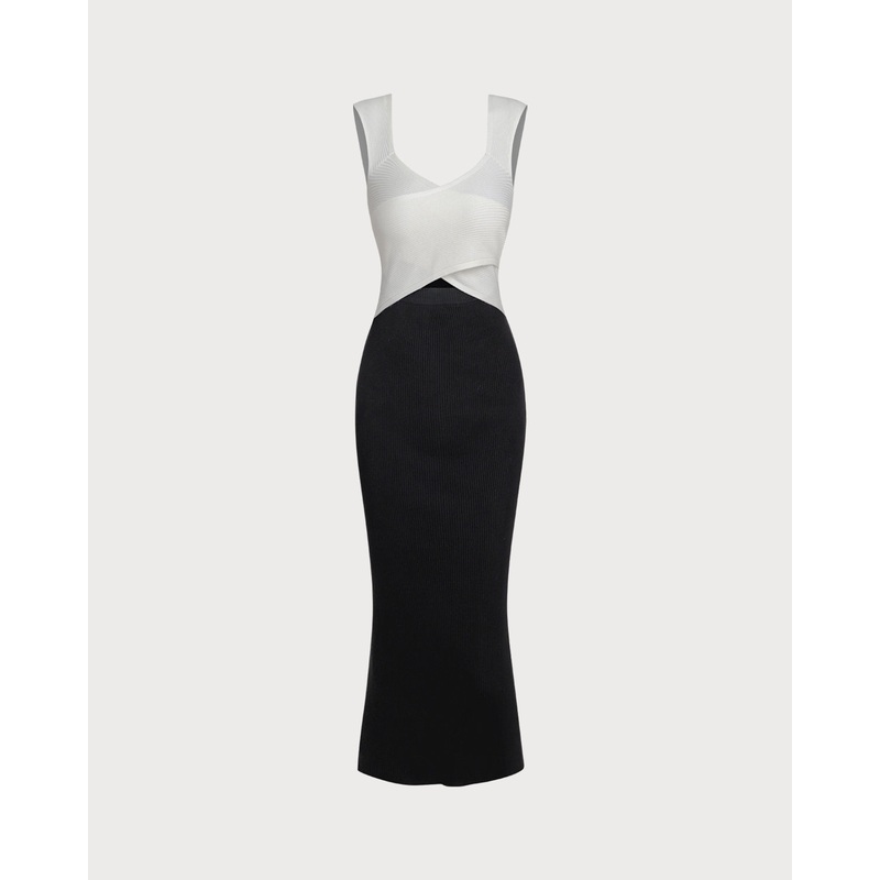 Black Contrast Bodycon Slip Sweater Dress