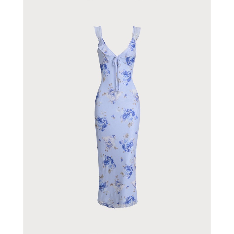 Black Floral Bodycon Slip Maxi Dress