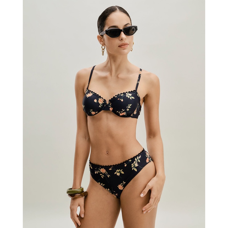Black Floral Underwire Bikini Set