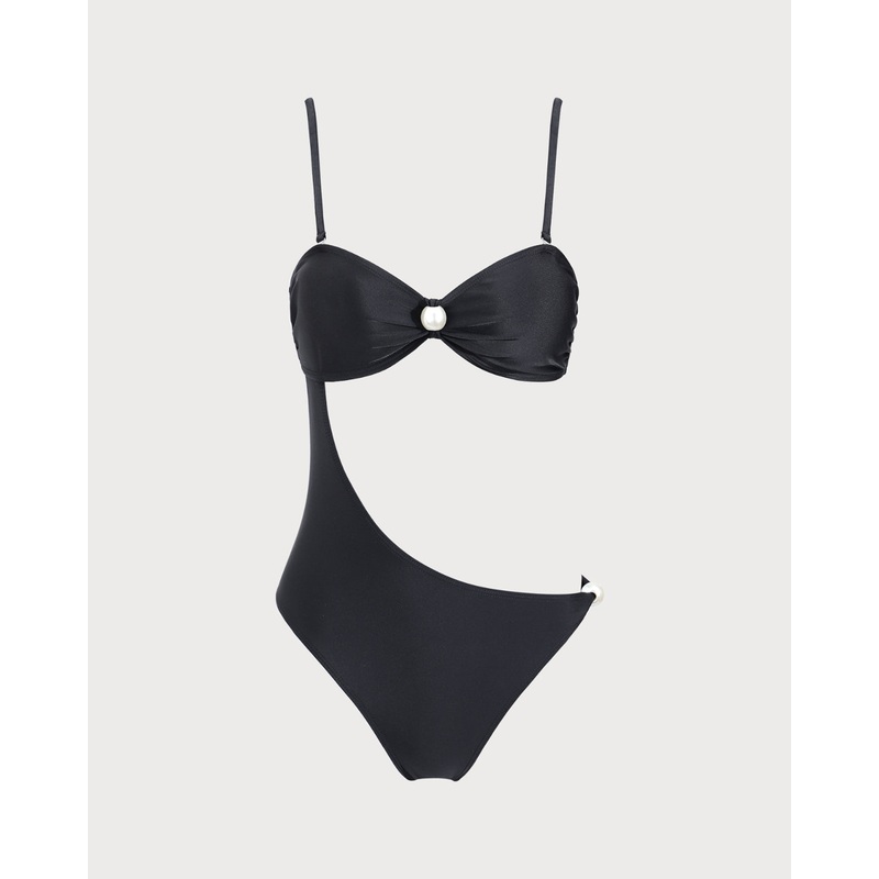 Black Pearl Embellished One-Piece Swimsuit