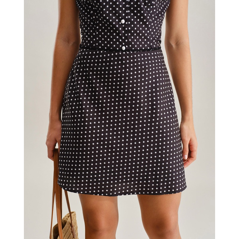 Black Polka Dot A-Line Mini Skirt