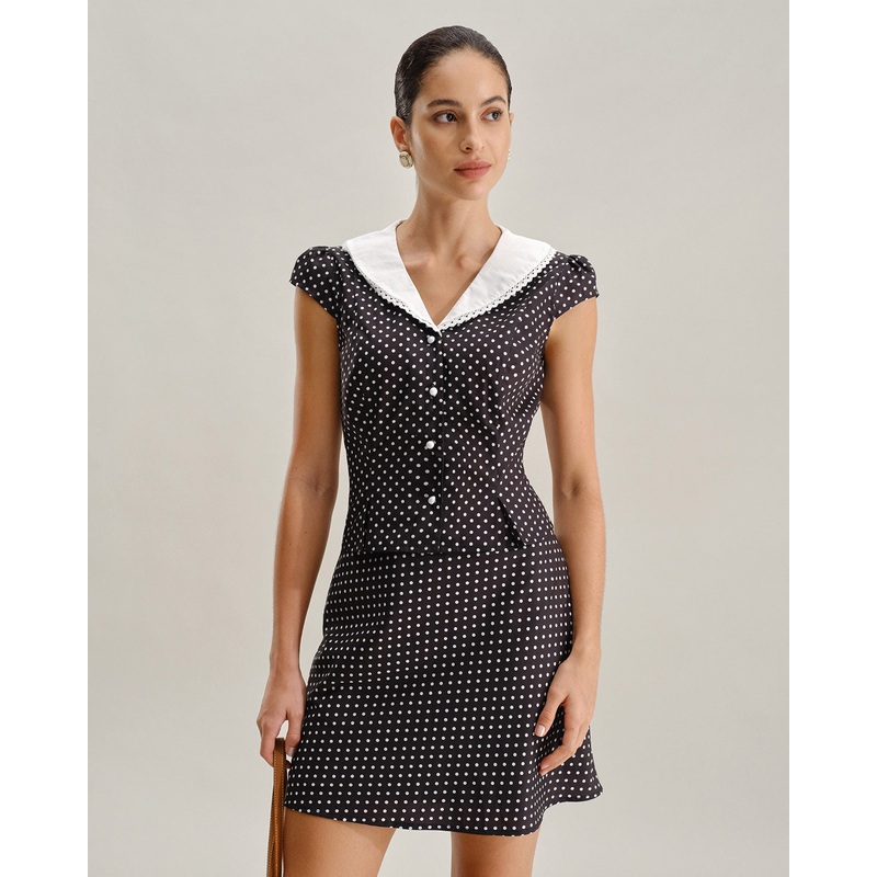 Black Polka Dot Cap Sleeve Shirt