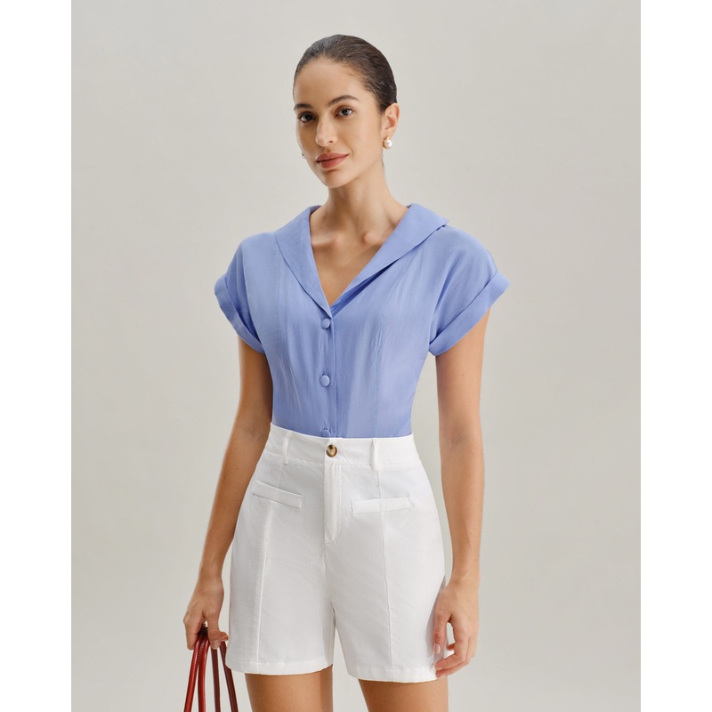 Blue Cowl Sleeve Button Shirt