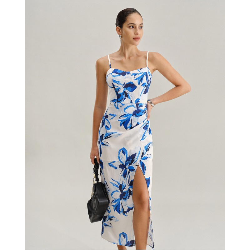 Blue Floral Bohemian Slip Maxi Dress