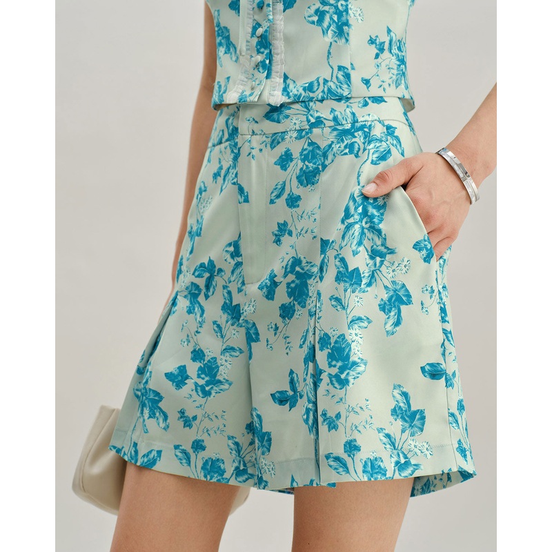 Blue Floral Pocket Shorts