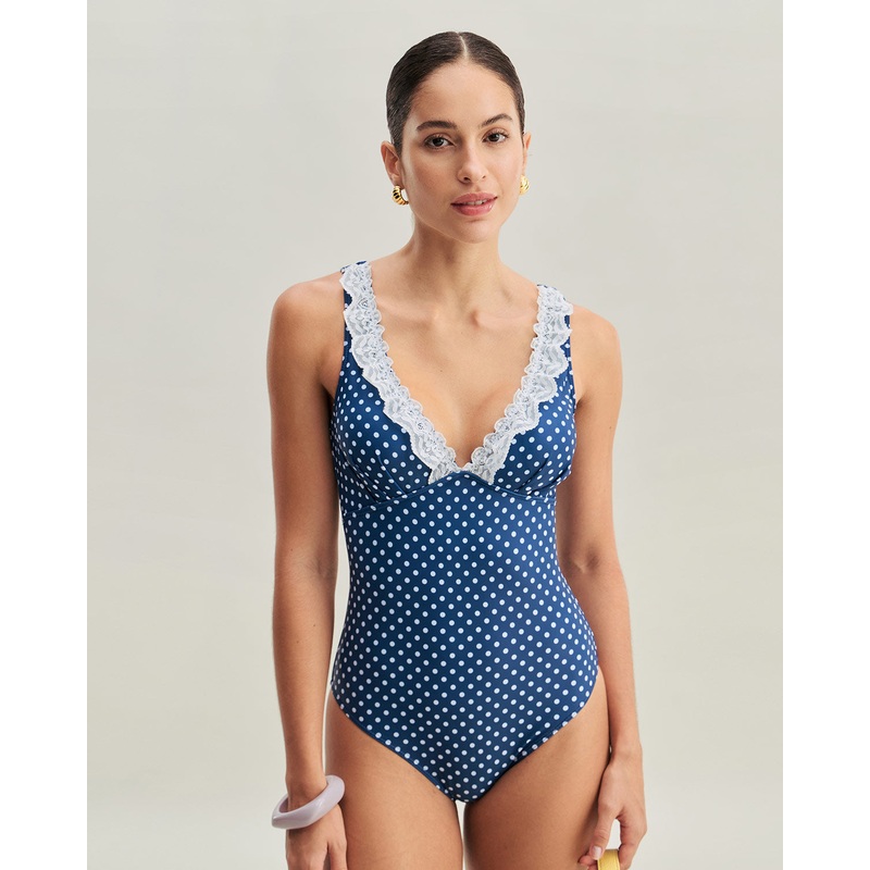 Blue Polka Dot One-Piece Swimsuit