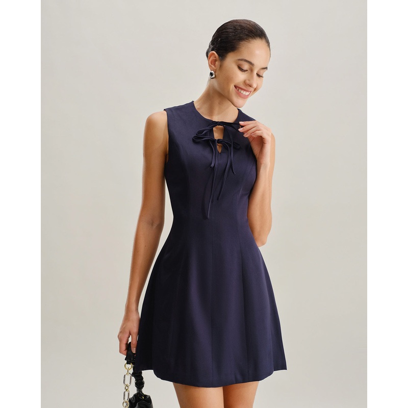 Blue Round Neck Sleeveless A-Line Mini Dress