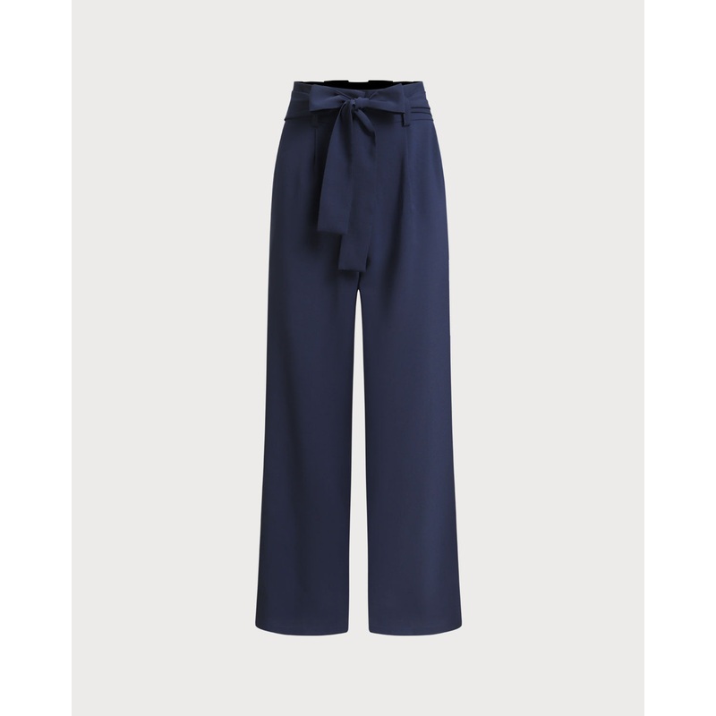 Blue Ruched Straight Pants