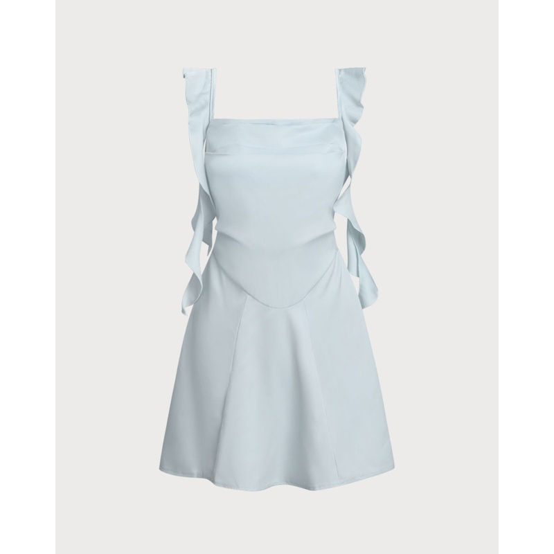 Blue Square Neck Slip Mini Dress