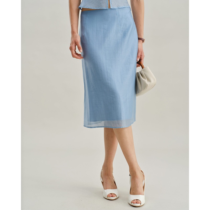 Blue Zipper A-Line Skirt