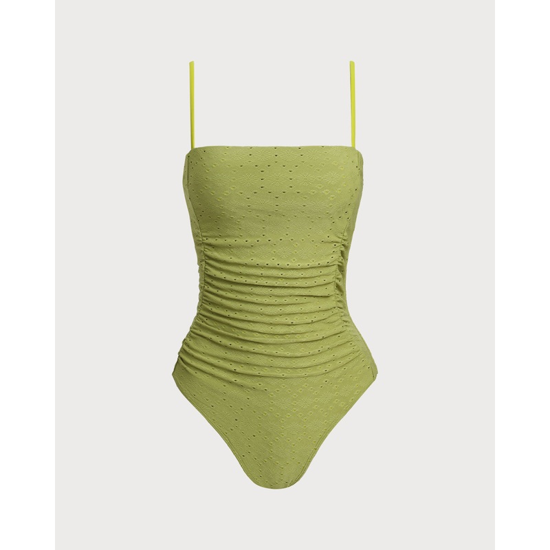 Green Jacquard Bralette One-Piece Swimsuit